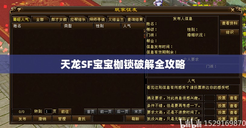 天龙SF宝宝枷锁破解全攻略