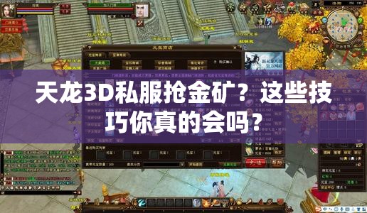 天龙3D私服抢金矿？这些技巧你真的会吗？