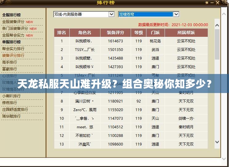 天龙私服天山难升级？组合奥秘你知多少？